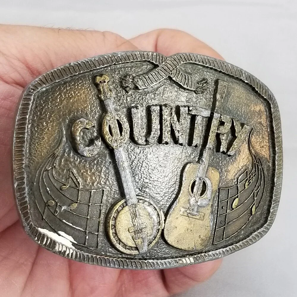Vintage Belt‎ Buckle 1976 Country Music Musician Banjo Guitar USA Made